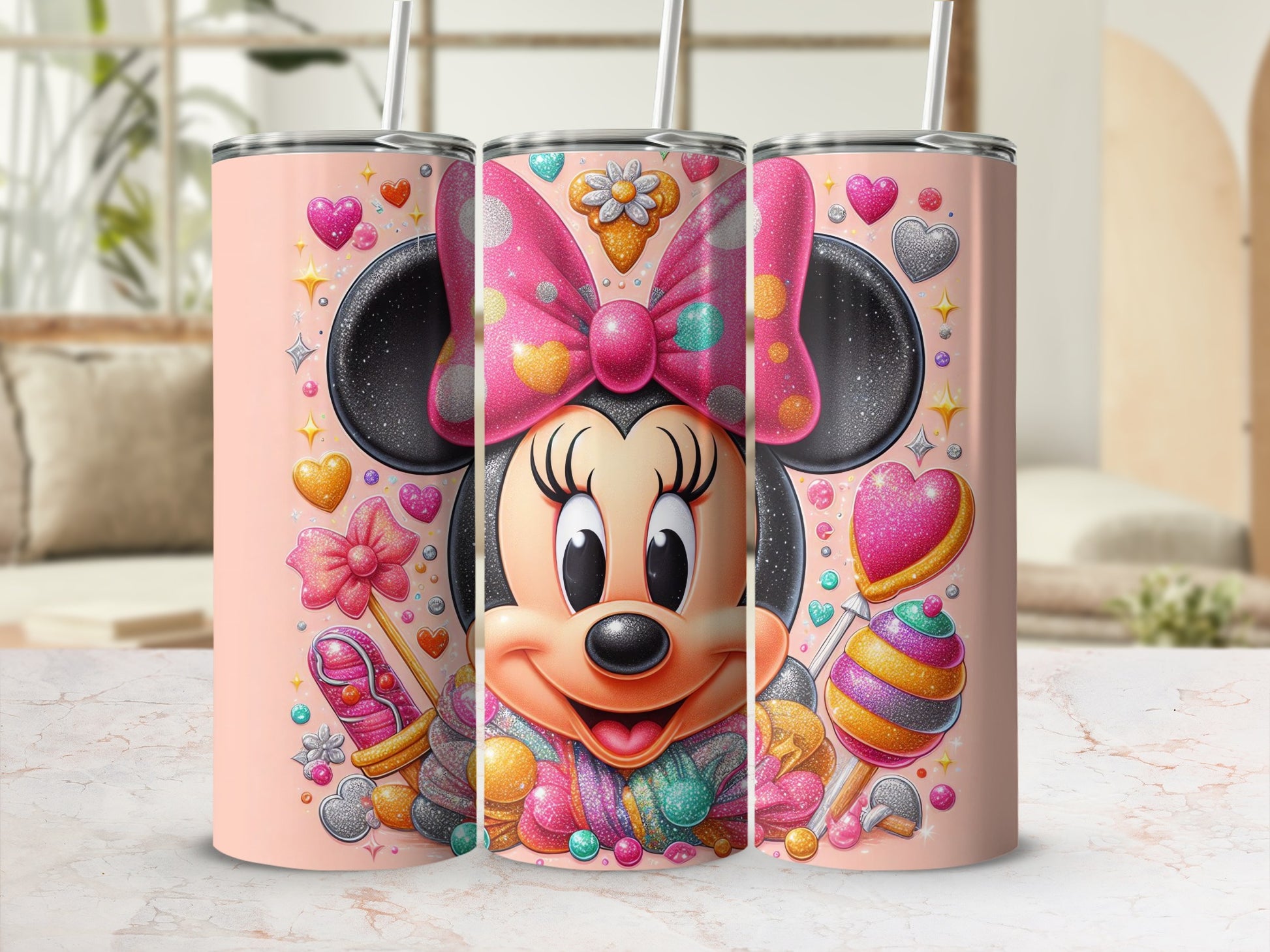 Cute Minnie Mouse Tumbler for Kids with Colorful Design