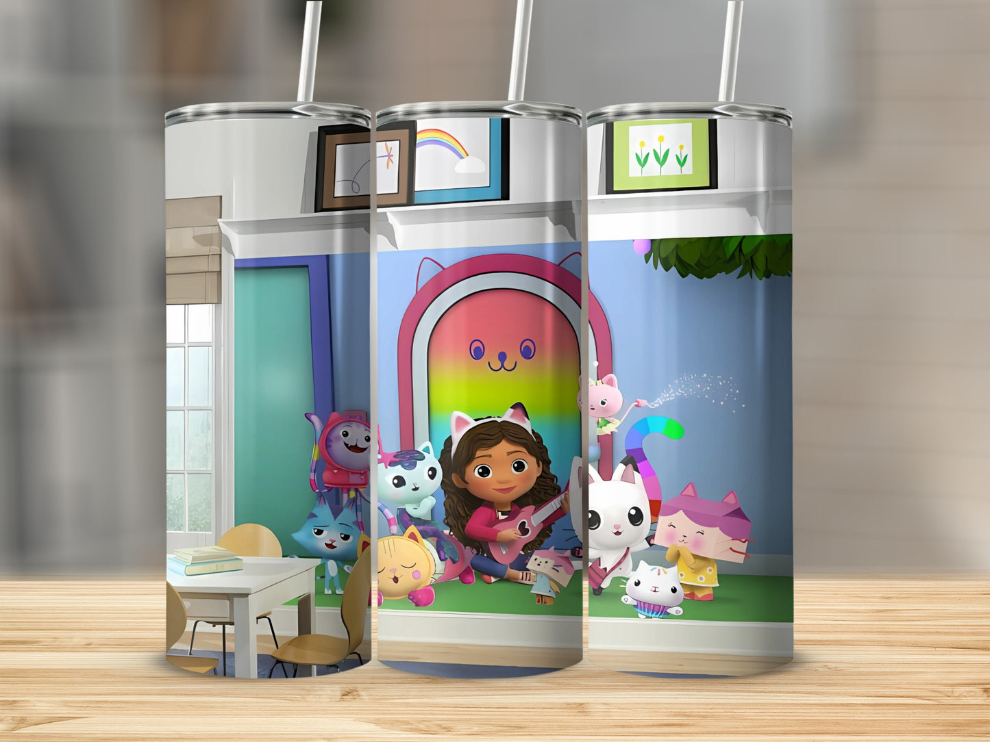 Colorful Cartoon Characters Tumbler with Straw Cup