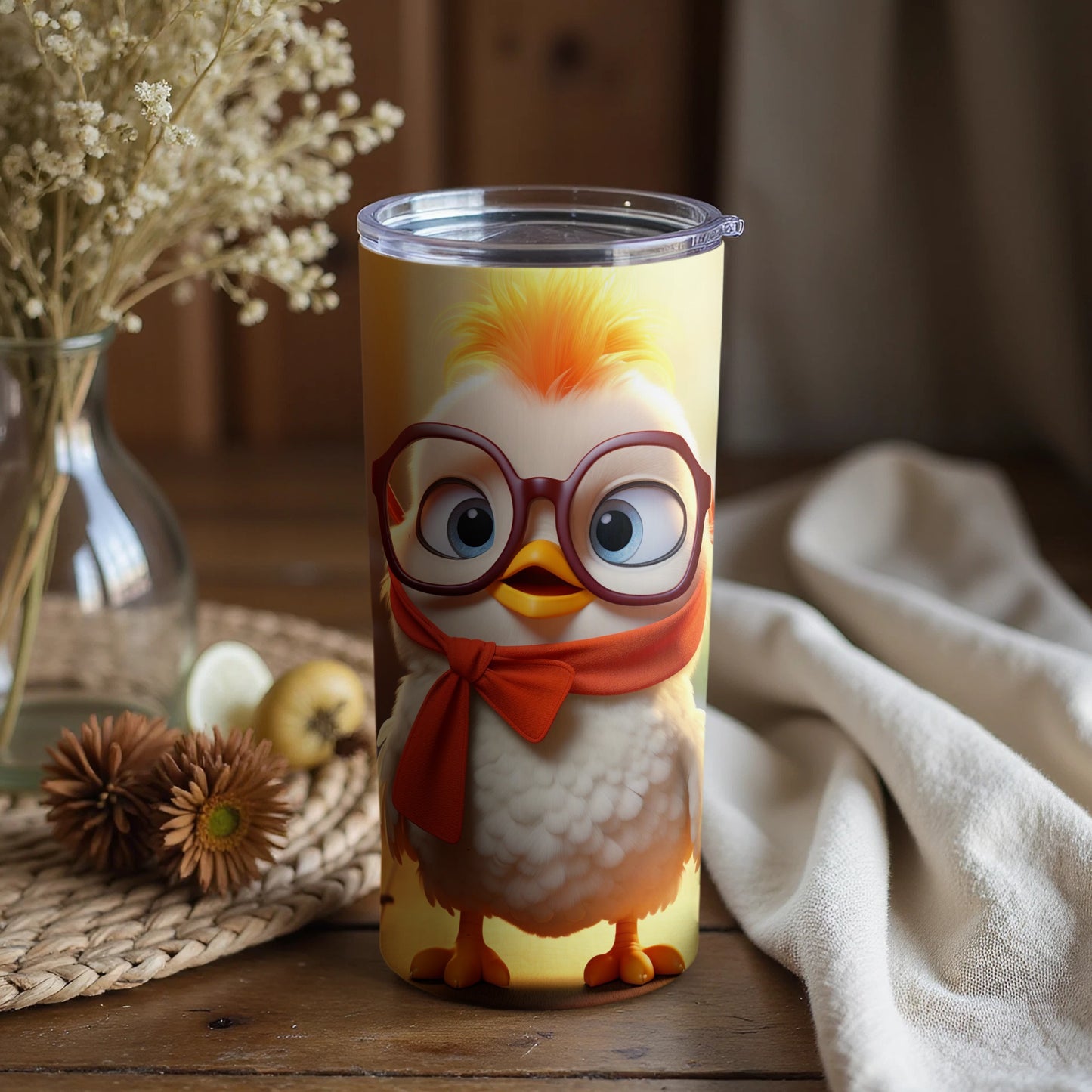 Adorable Cartoon Chick with Glasses Travel Mug