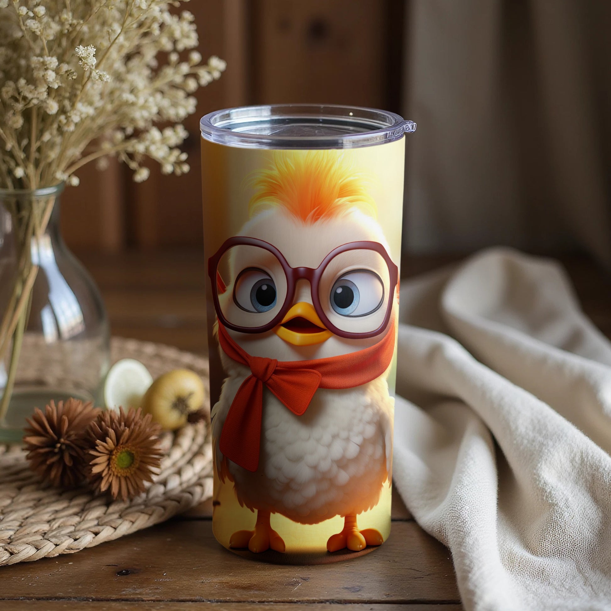 Adorable Cartoon Chick with Glasses Travel Mug