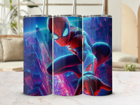 Vibrant Cityscape Spider-Themed Tumbler product