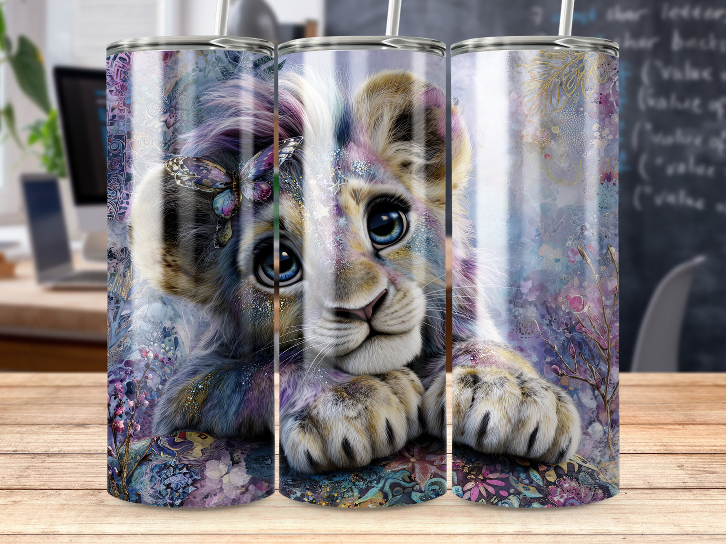 Adorable Lion Cub Art Print Tumbler with Butterfly