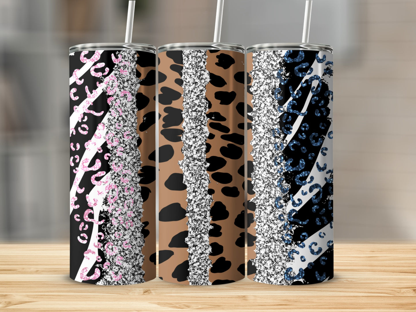 Glitter Leopard Print Tumbler With Straw Tumbler Cup
