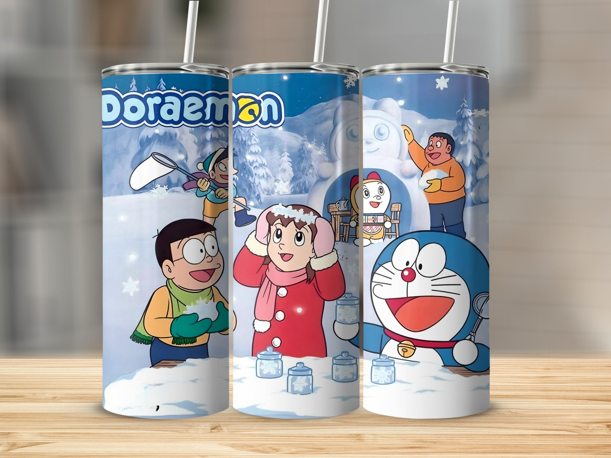 Doraemon Winter Wonderland Themed Tumbler
