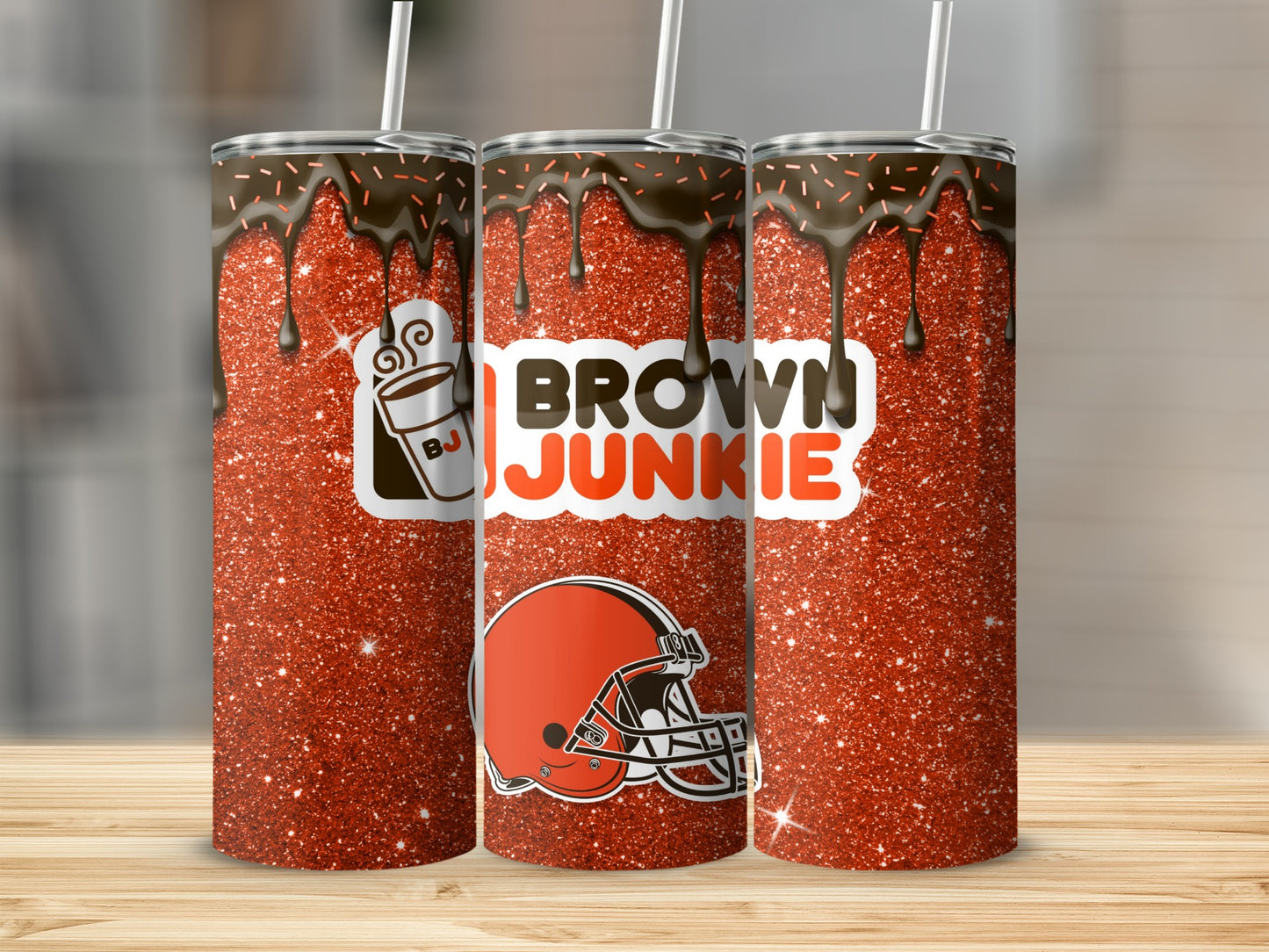 Brown Junkie Glitter Tumbler With Football Helmet Design