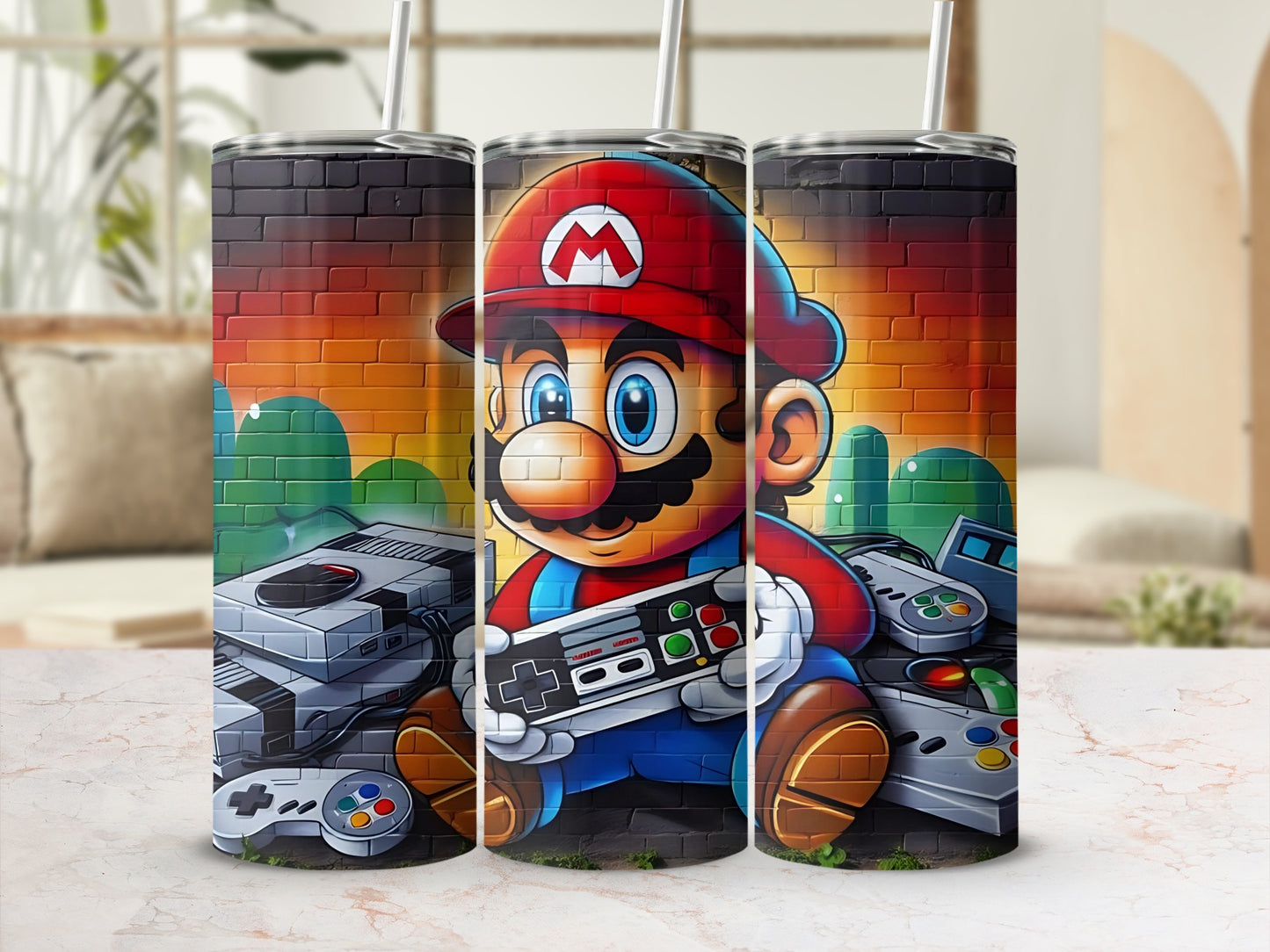 Retro Video Game Inspired Colorful Print Tumbler
