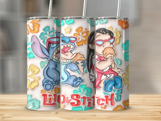 Lilo and Stitch Colorful Floral Design Tumbler Cup