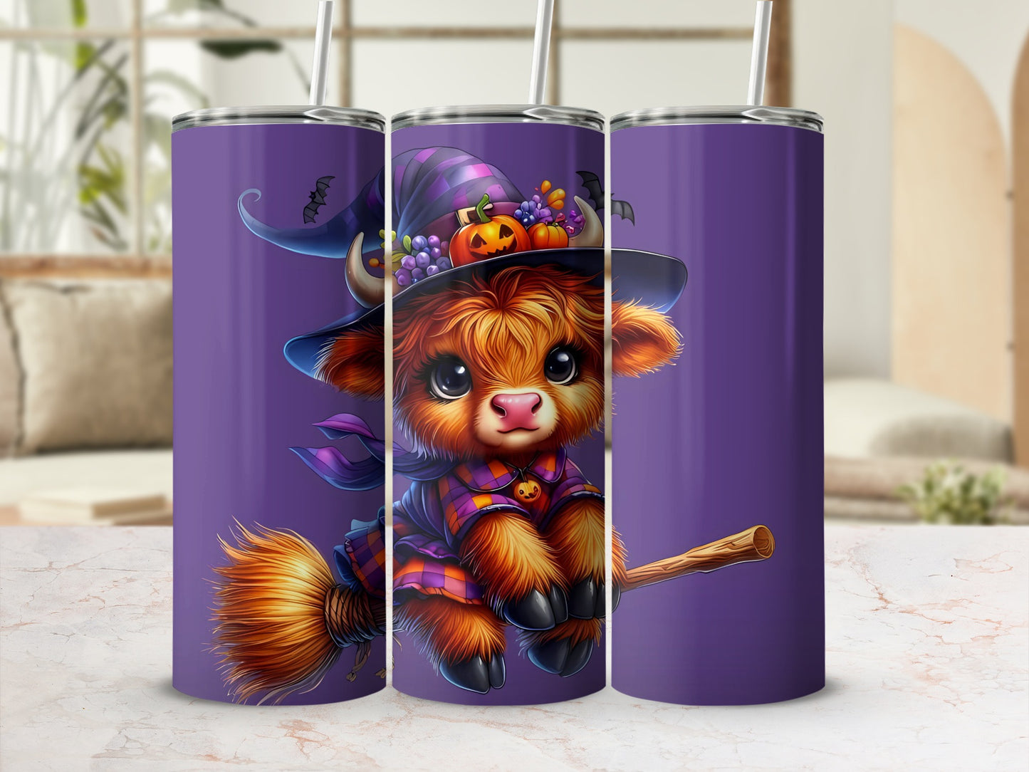 Adorable Witch Cow Halloween-themed Tumbler Cup