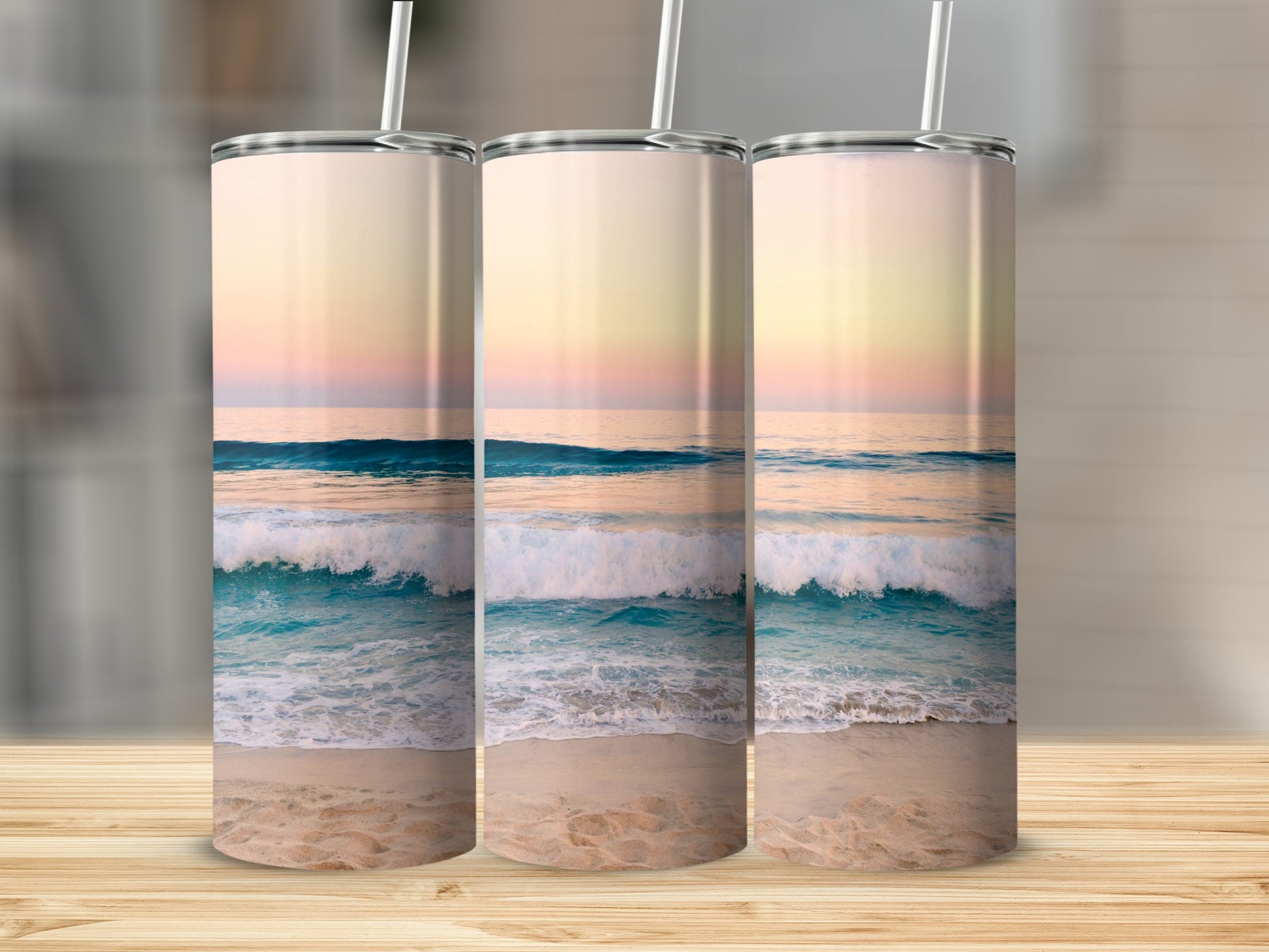 Vibrant Ocean Sunset Beach Waves Sand Horizon Tumbler