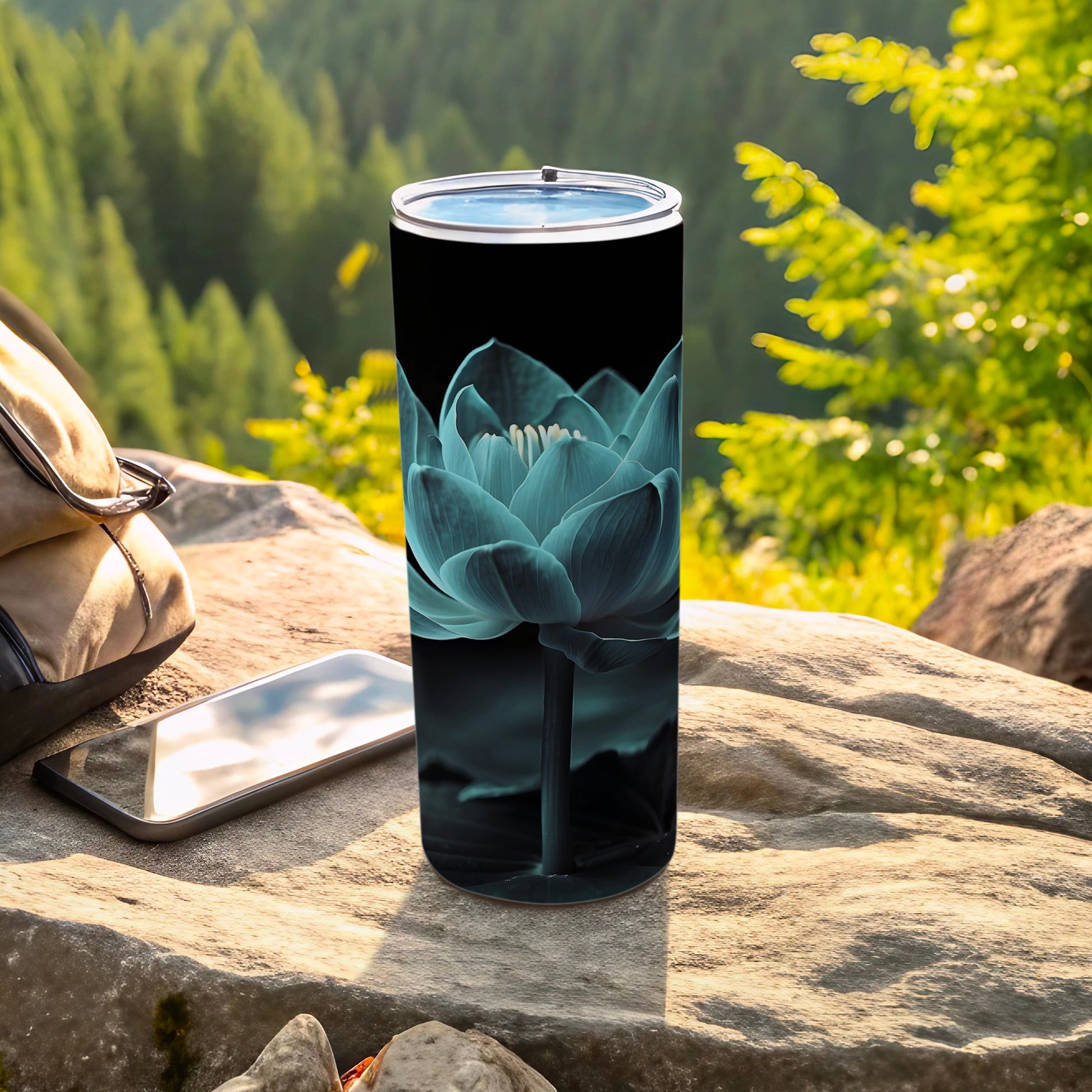 Mystical Teal Lotus Flower Black Background Design product type