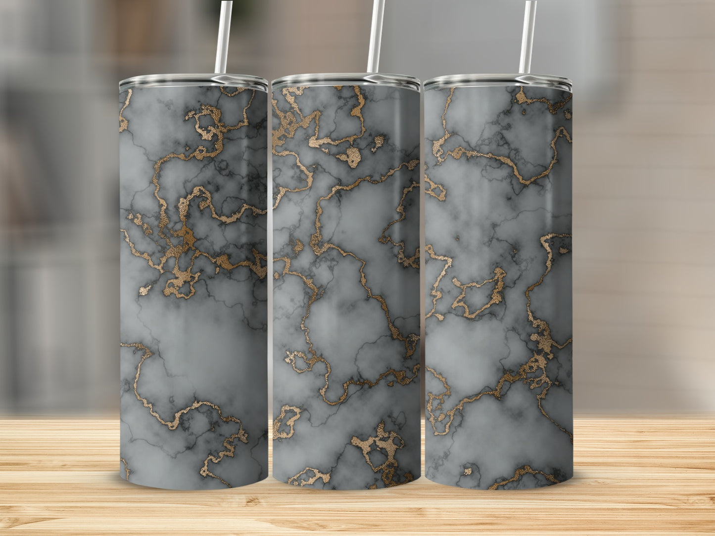 Gray Marble Veins Golden Accents Design Style Tumblers
