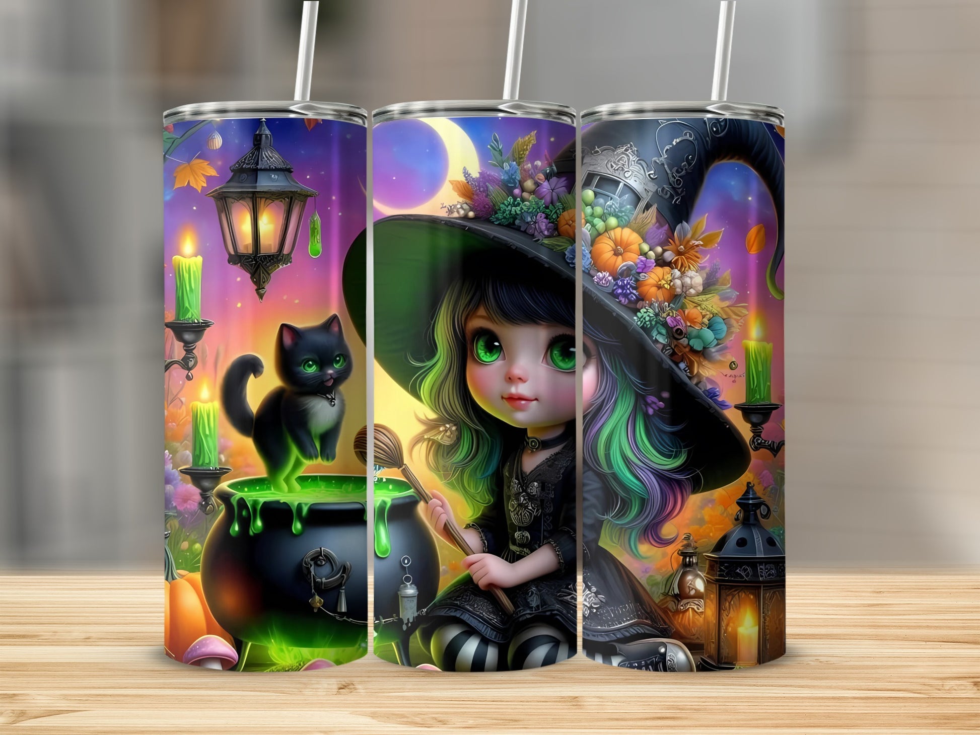 Cute Witch and Black Cat Halloween Tumbler
