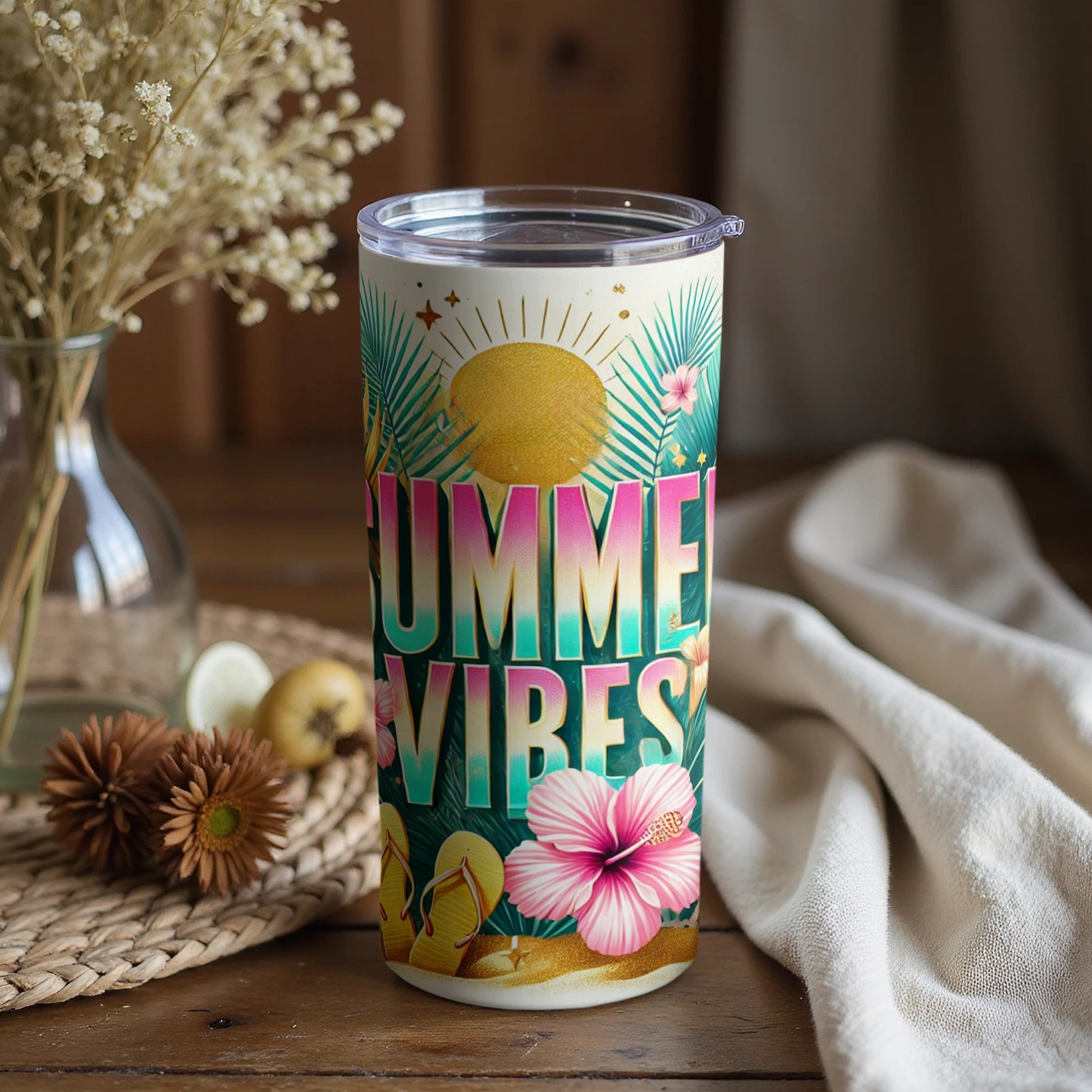 Summer Vibes Tropical Design Travel Tumbler Cup