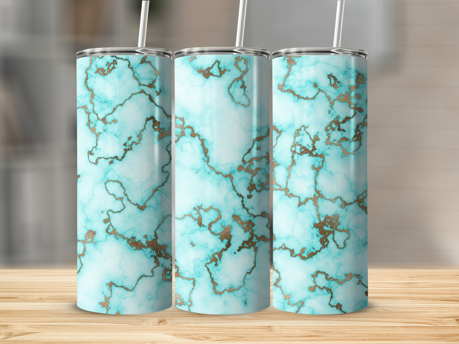 Aqua Gold Marbled Pattern Elegant Sleek Tumbler product type