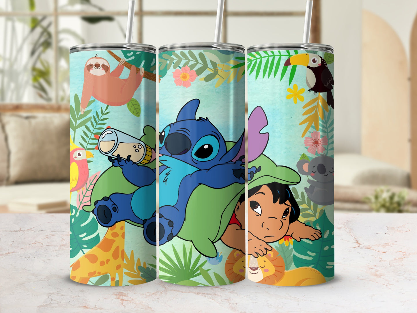 Tropical Jungle Lilo and Stitch Themed Tumbler