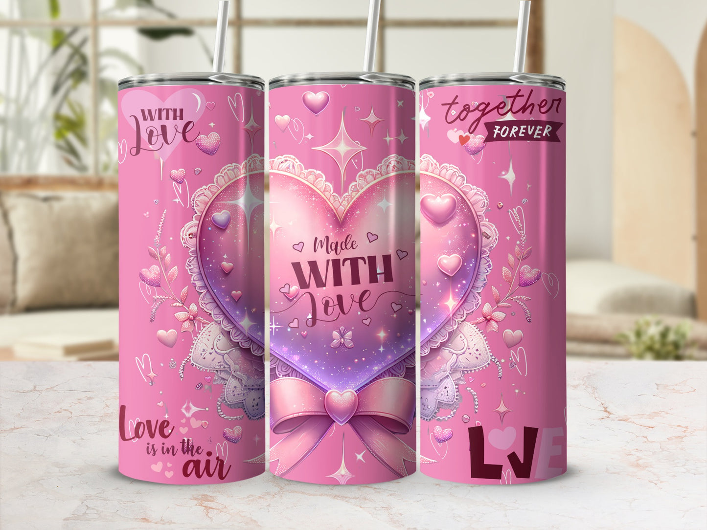 Romantic Pink Heart Design with Love Message Tumbler