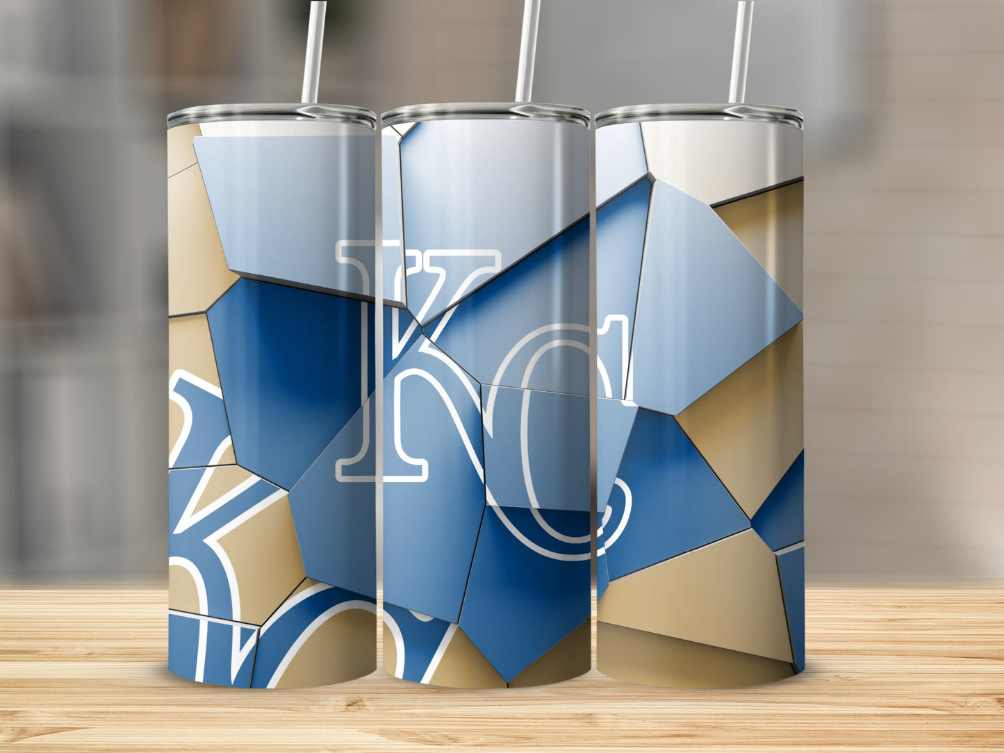 KC Logo Blue and Gold Fragmented Design Tumblers