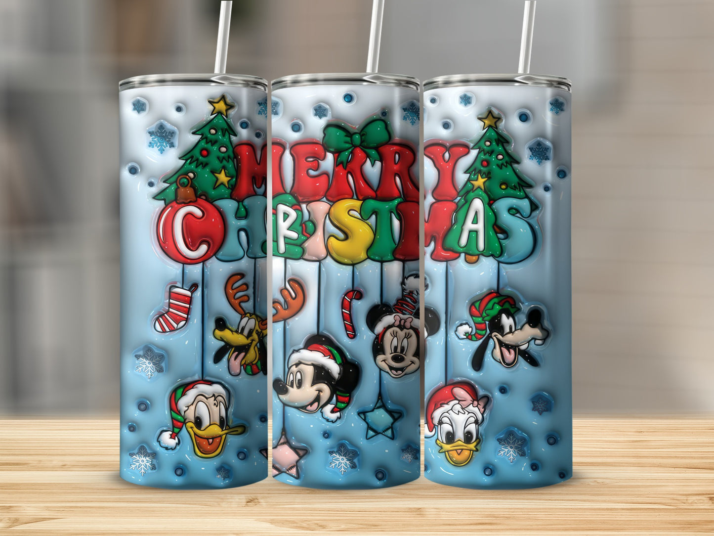 Merry Christmas Characters Design Stainless Steel Tumbler