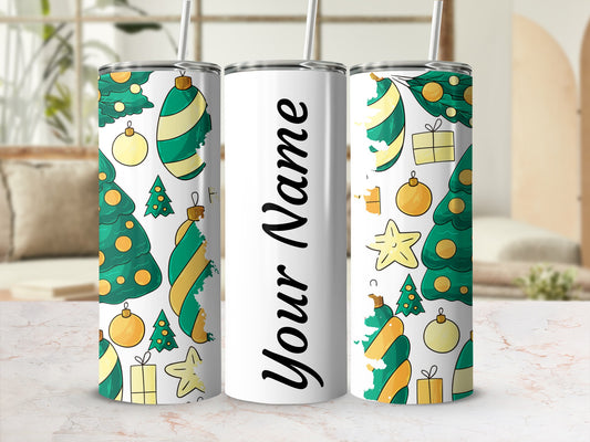 Personalized Christmas Tree and Ornaments Tumbler