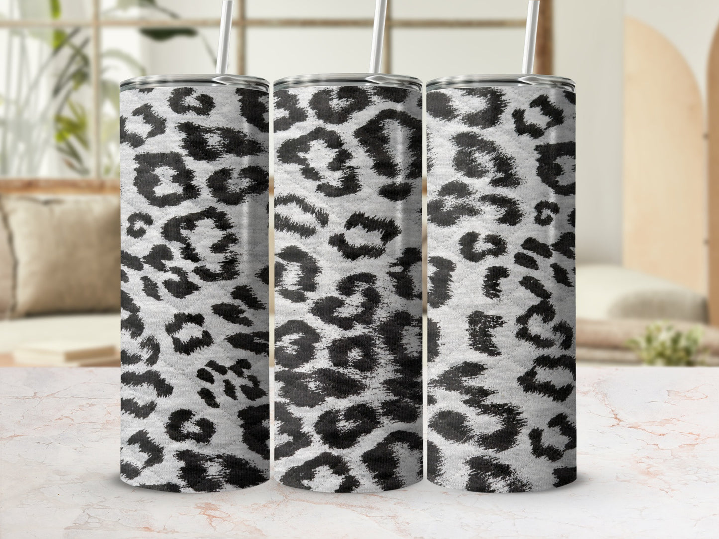 Stylish Black and White Leopard Print Tumbler Cups