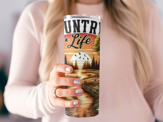 Rustic Country Life Travel Tumbler for Outdoor Enthusiasts