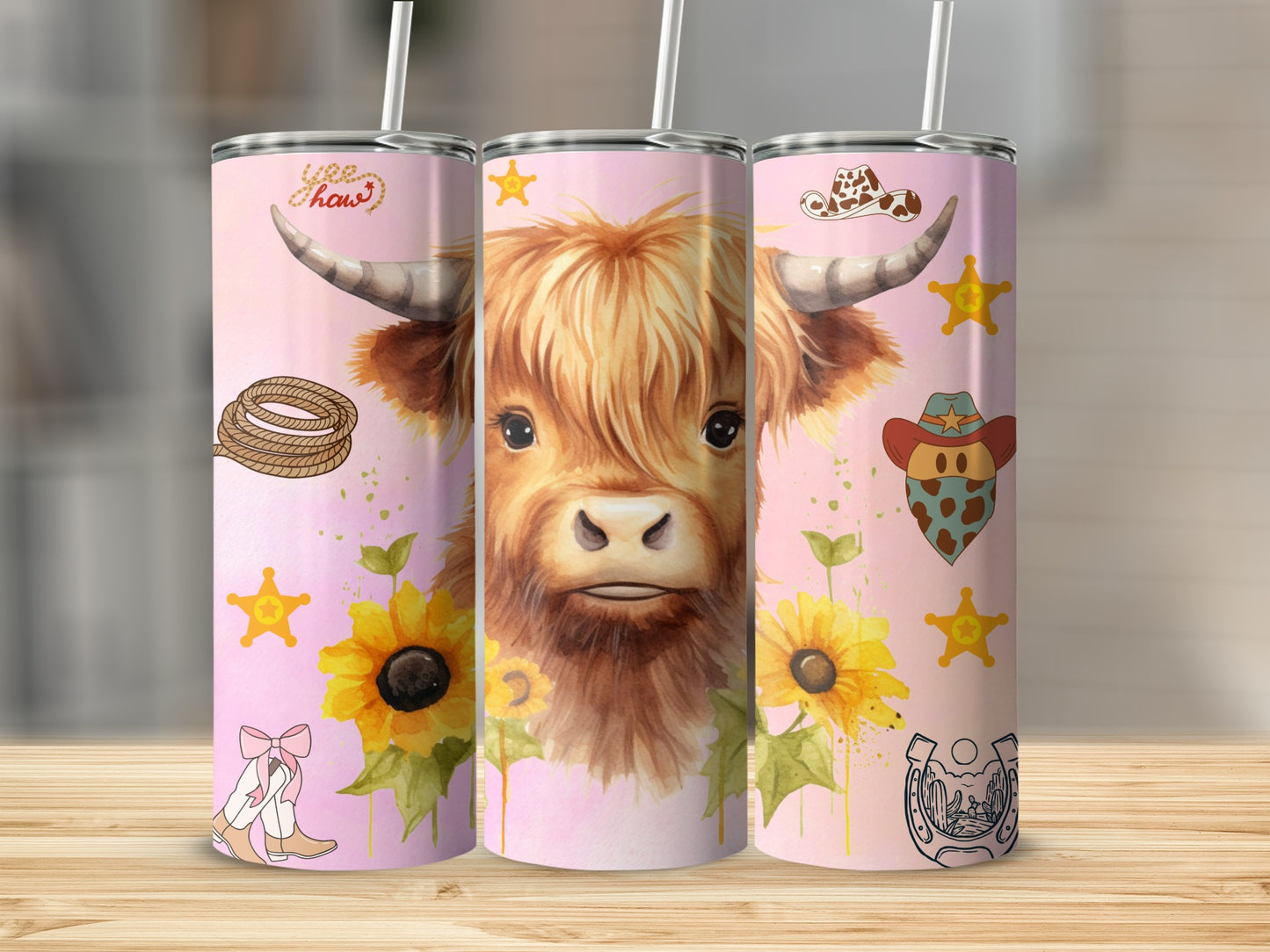 Cute Highland Cow and Sunflower Insulated Tumbler