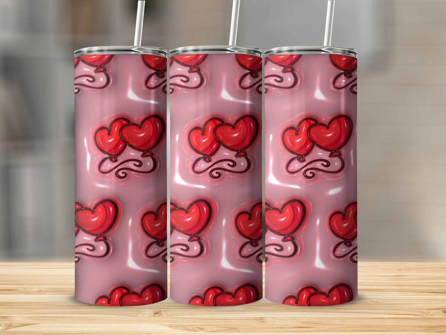 Heart Shaped Red Balloons Patterned Drinkware Product