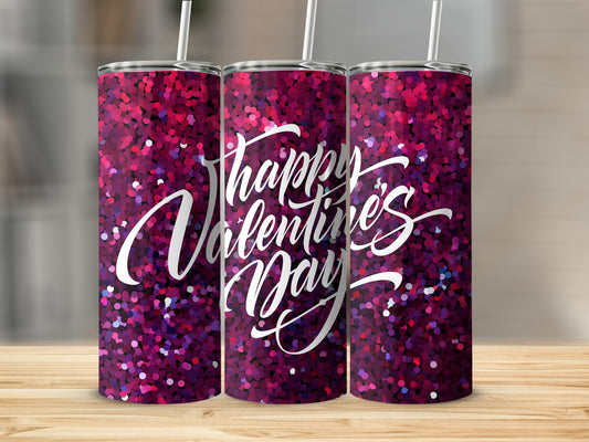 Happy Valentine's Day Pink Glitter Tumbler