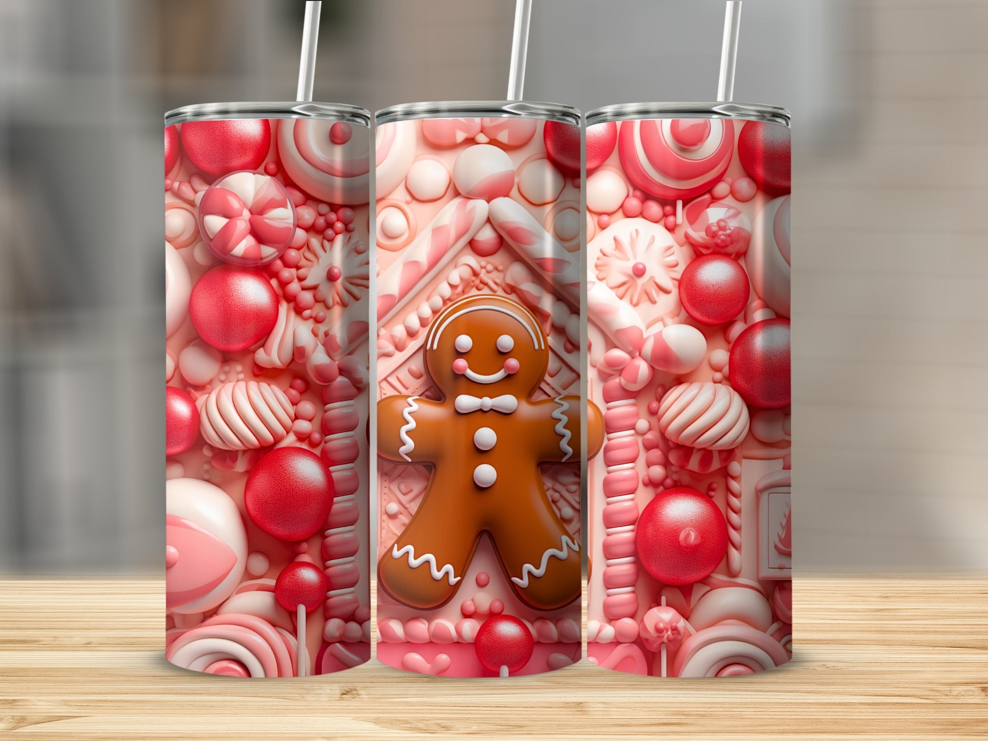 Festive Gingerbread and Candy Pattern Tumbler Product