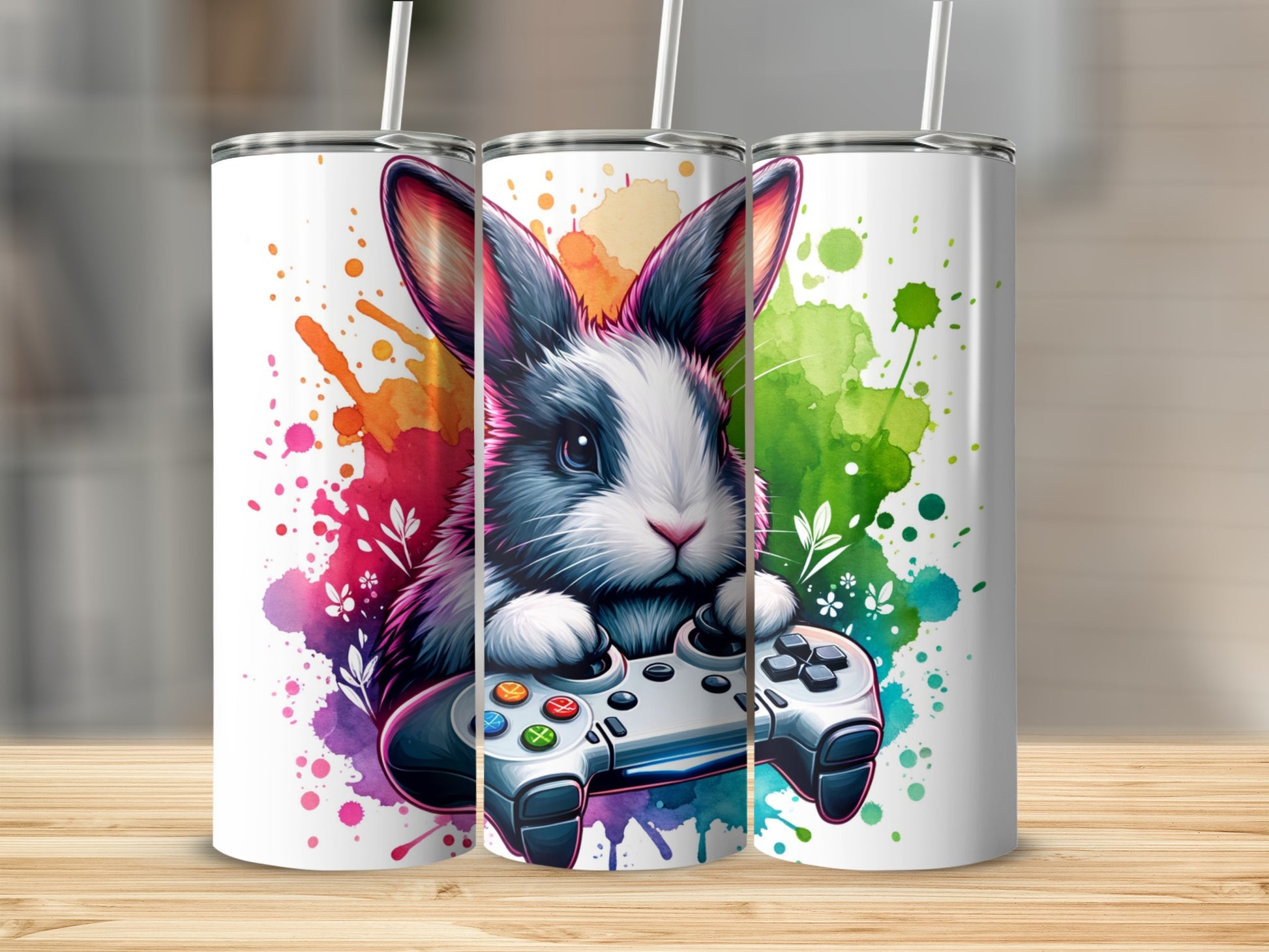 Cute Bunny Holding Game Controller Tumbler