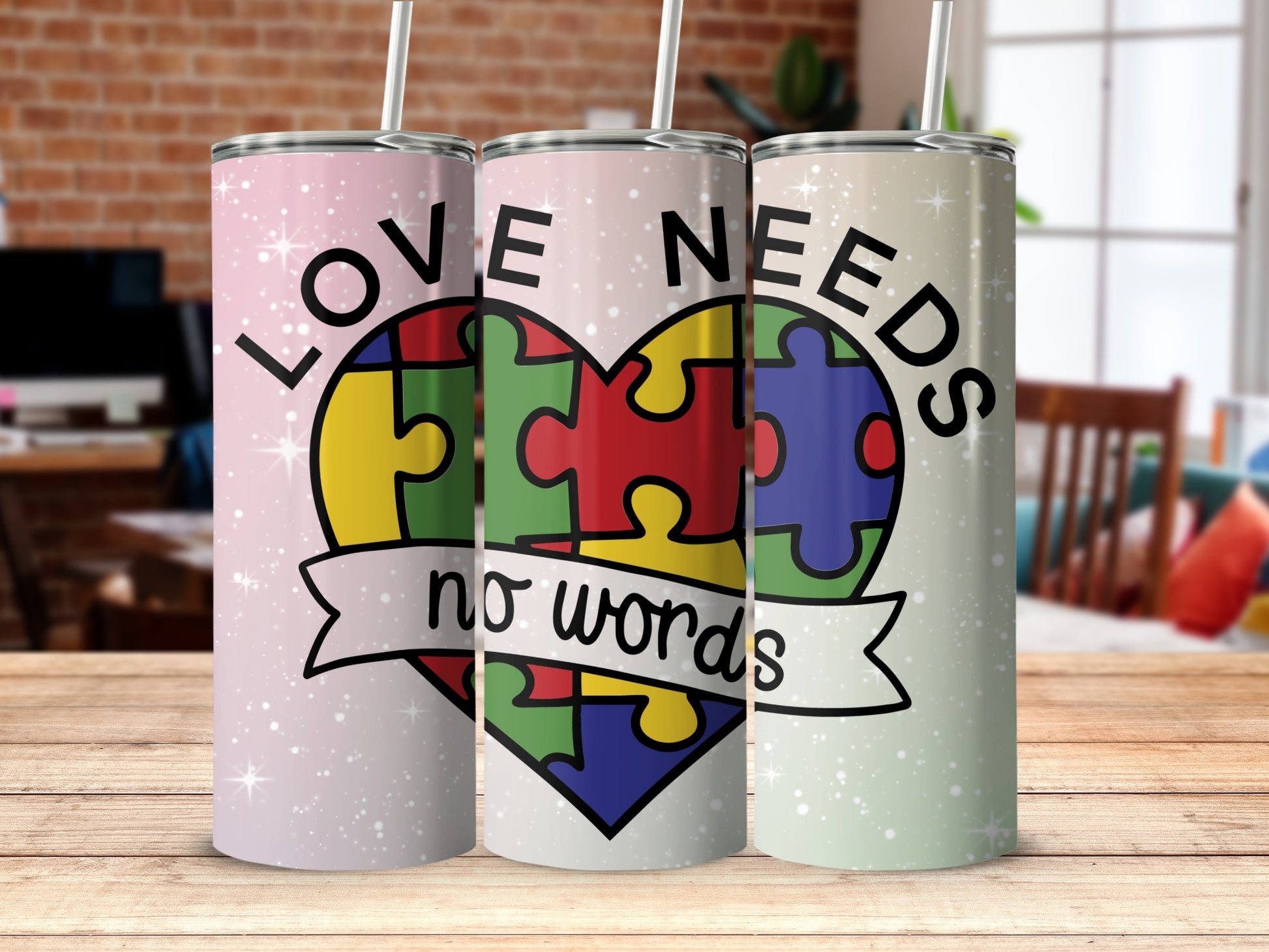 Inspirational Love Needs No Words Heart Puzzle Tumbler