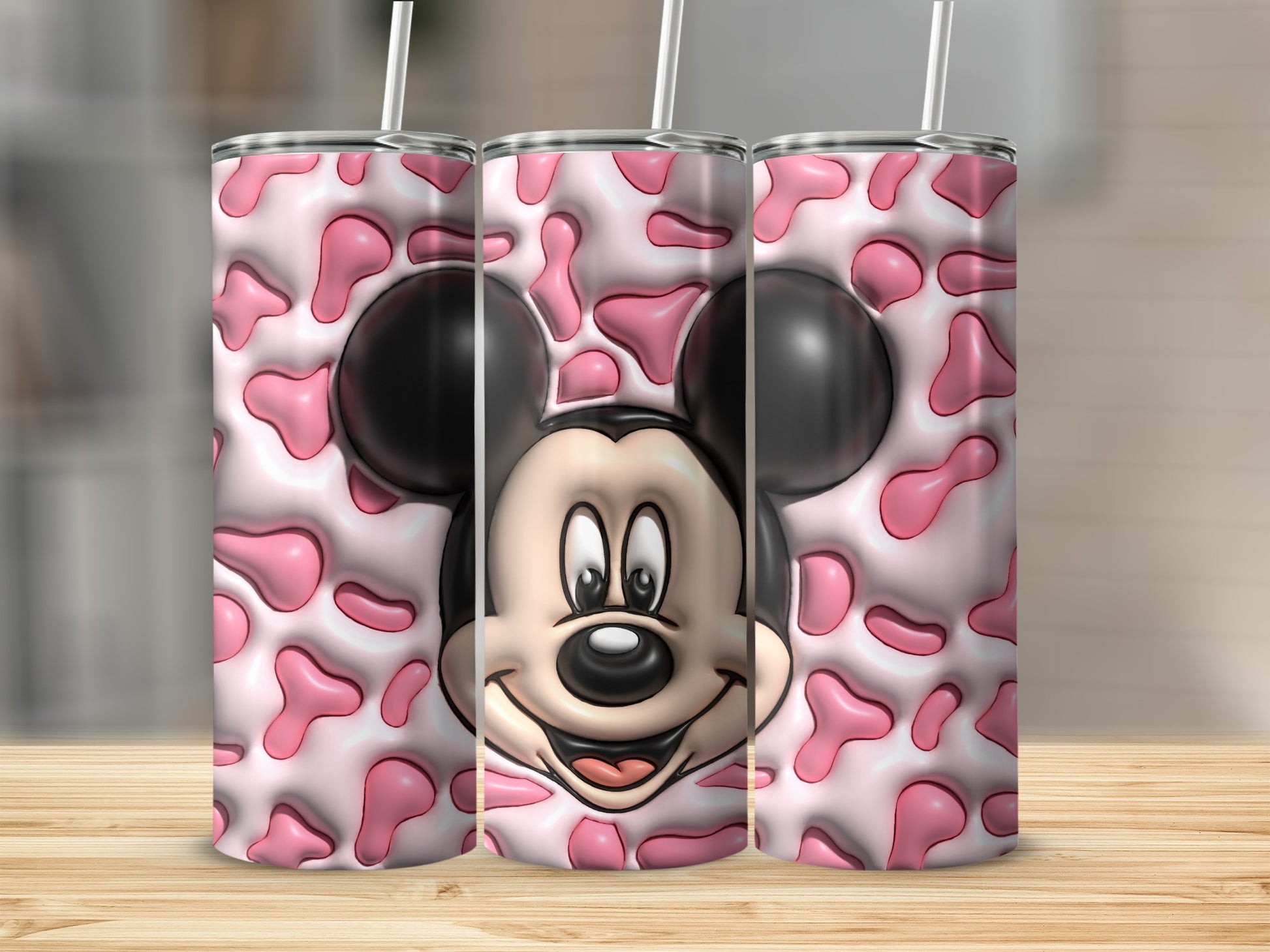 Mickey Mouse Smiling Pink Patterned Tumbler