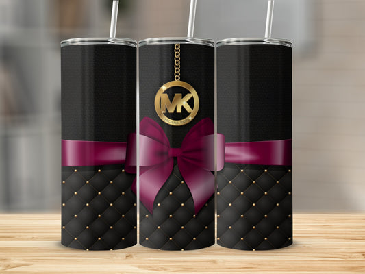Elegant Black Tumbler with Maroon Bow and Gold Charm