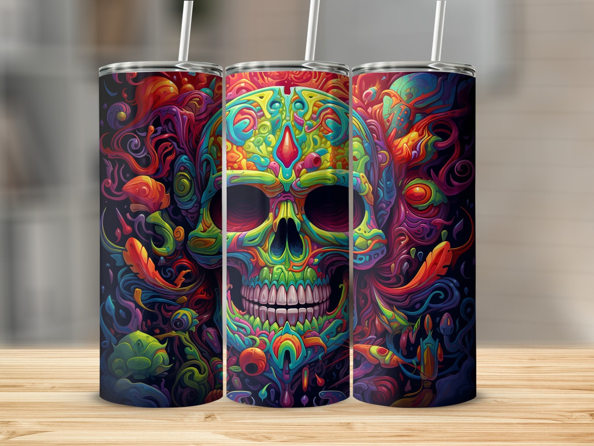 Vibrant Skull Artwork on Stainless Steel Tumbler