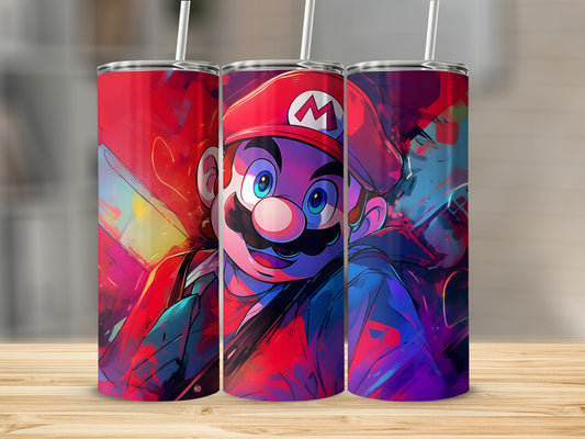 Vibrant Art Style Mario Themed Stainless Steel Tumbler