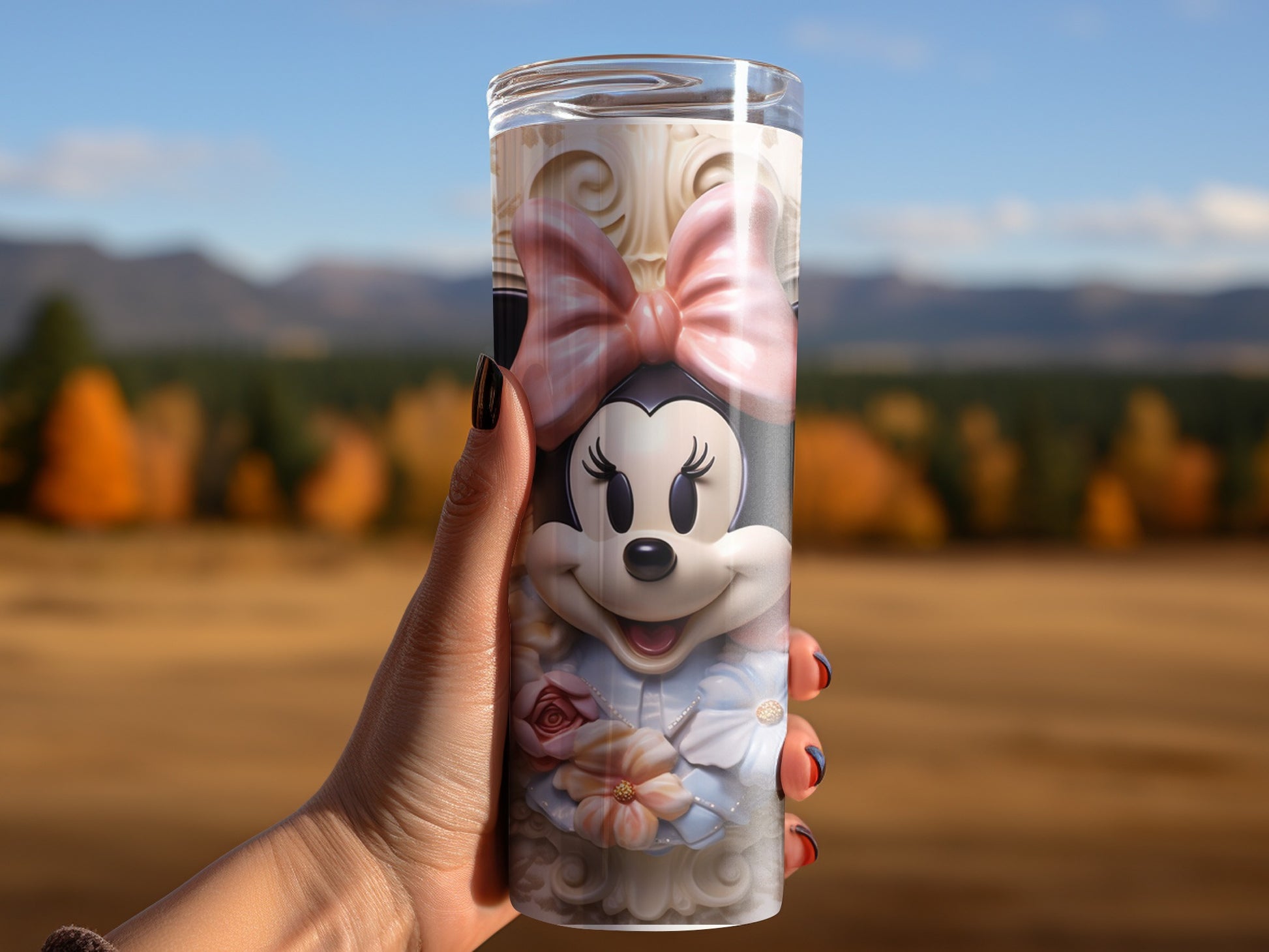 Minnie Mouse Tumbler with Autumn Landscape Design
