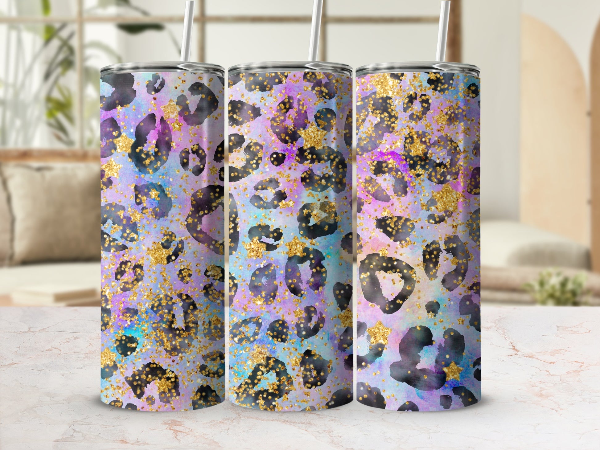 Glitter Leopard Print Pattern Tumbler Custom Drinkware