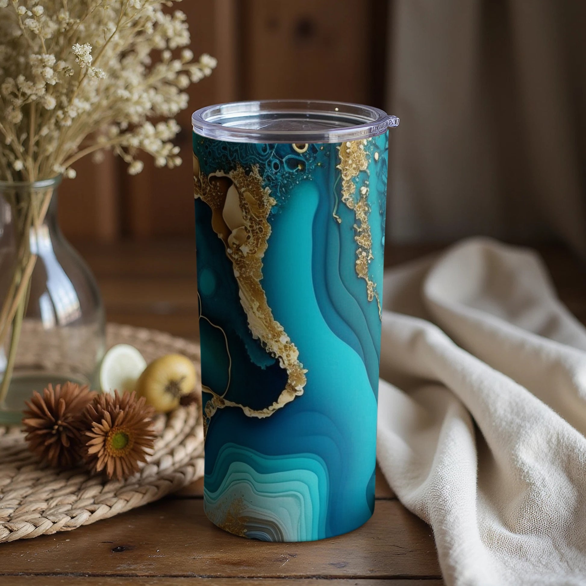 Ocean Blue Gold Accents Stainless Steel Tumbler