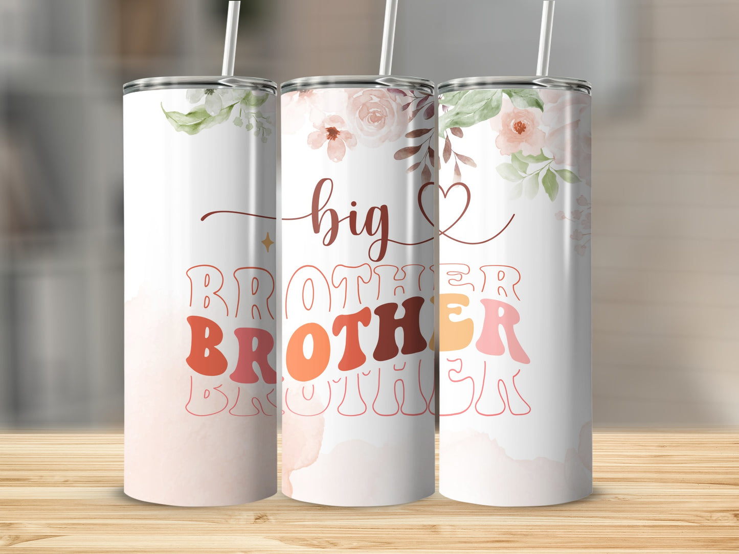 Big Brother Floral Decorated Tumbler with Straw