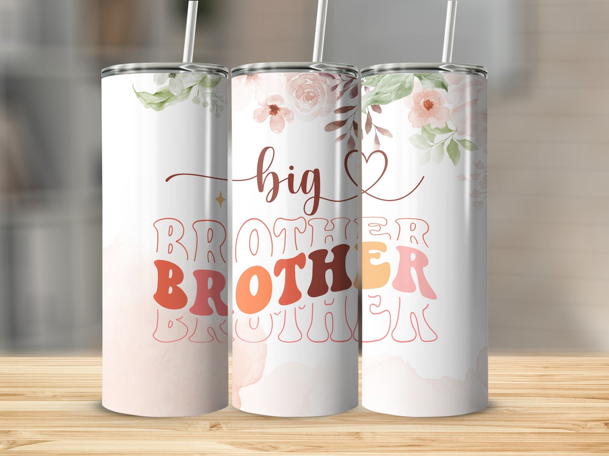 Big Brother Floral Decorated Tumbler with Straw