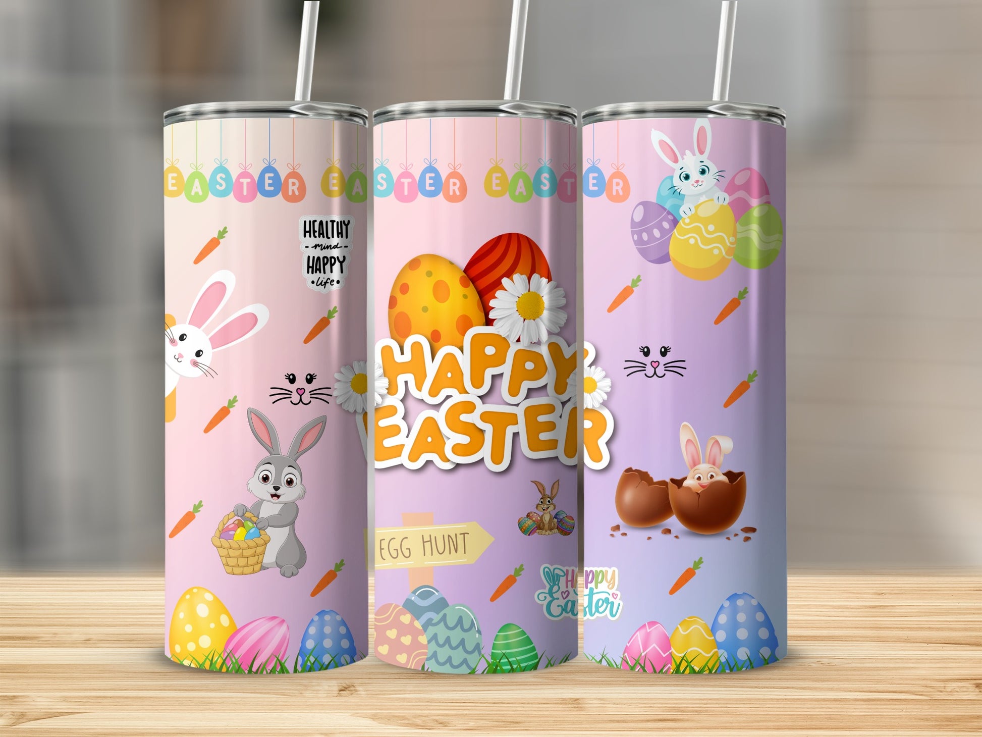 Happy Easter Egg Hunt Bunny Design Tumbler Cup