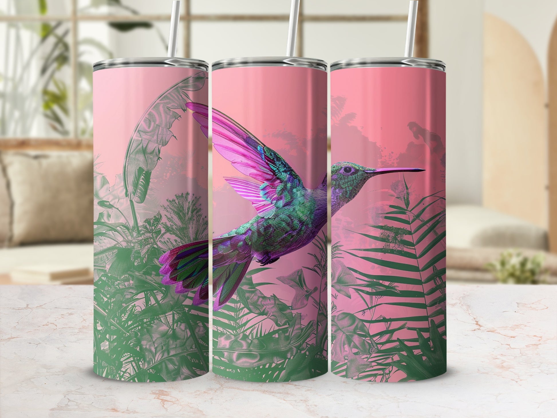 Pink Sky Hummingbird Tropical Foliage Tumbler product type
Tumbler
Hummingbird
Tropical
Leaves
Pink
Green
Bird
Nature
Vibrant
Exotic
Drinkware
Insulated
Travelmug
Garden
Botanical
Summer
Wildlife
Artdesign
Foliage
Outdoors