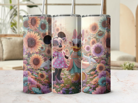 Cute Cartoon Characters with Sunflower Design Tumbler