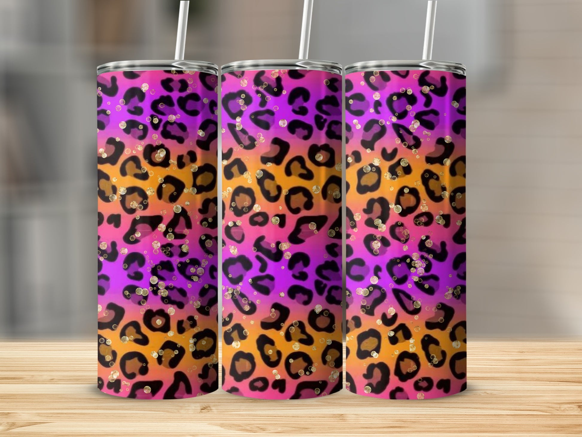 Vibrant Leopard Print Tumbler with Straw Insulated Cup
