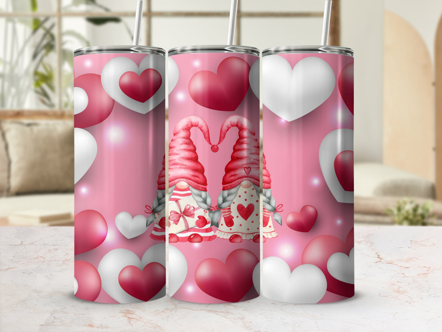Valentine's Day Gnome Hearts Tumbler Cup Gift