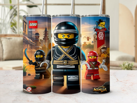 LEGO Ninjago tumbler with Kai and a black ninja character.
