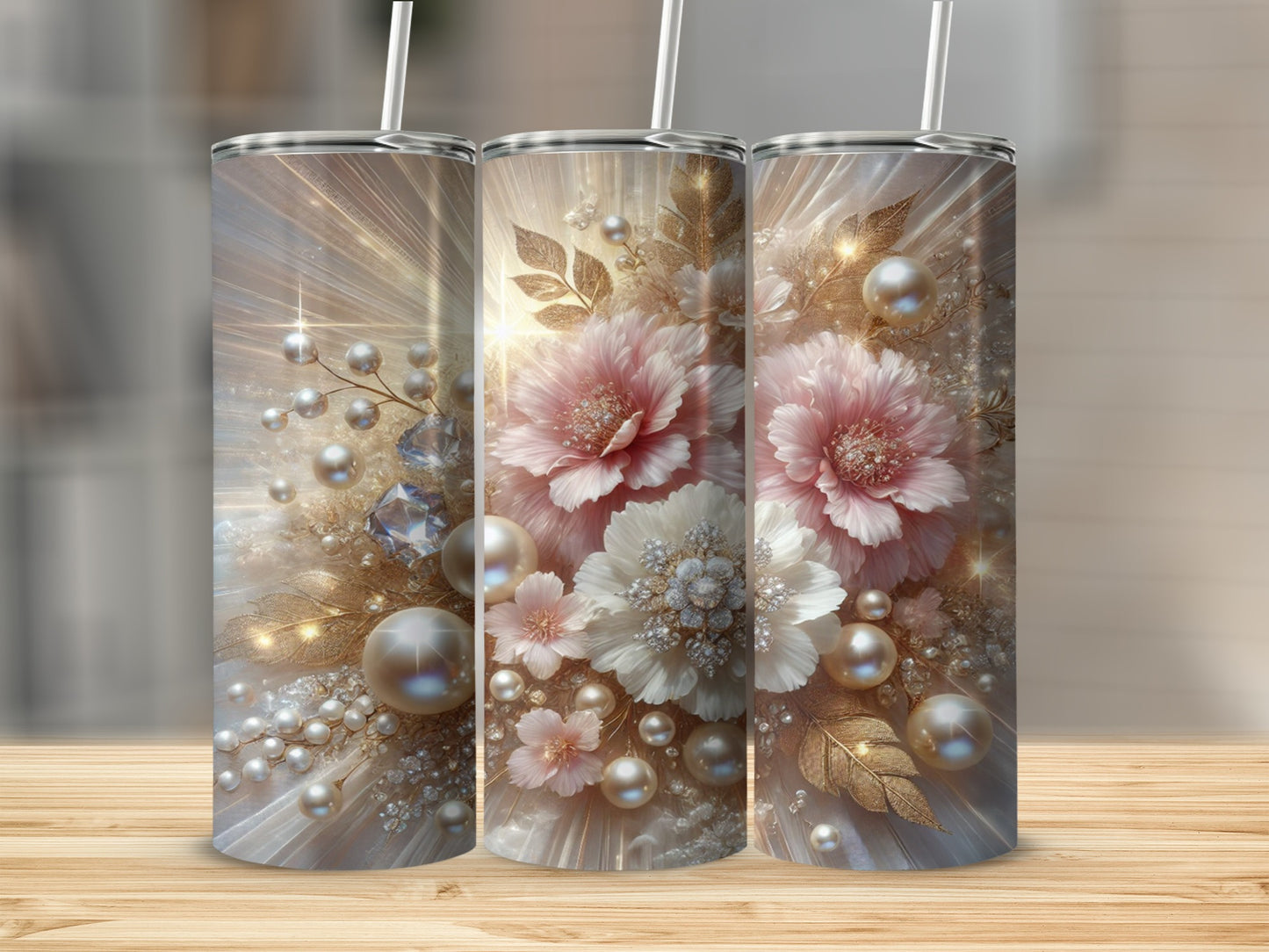 Elegant Floral and Pearl Artwork Tumbler
