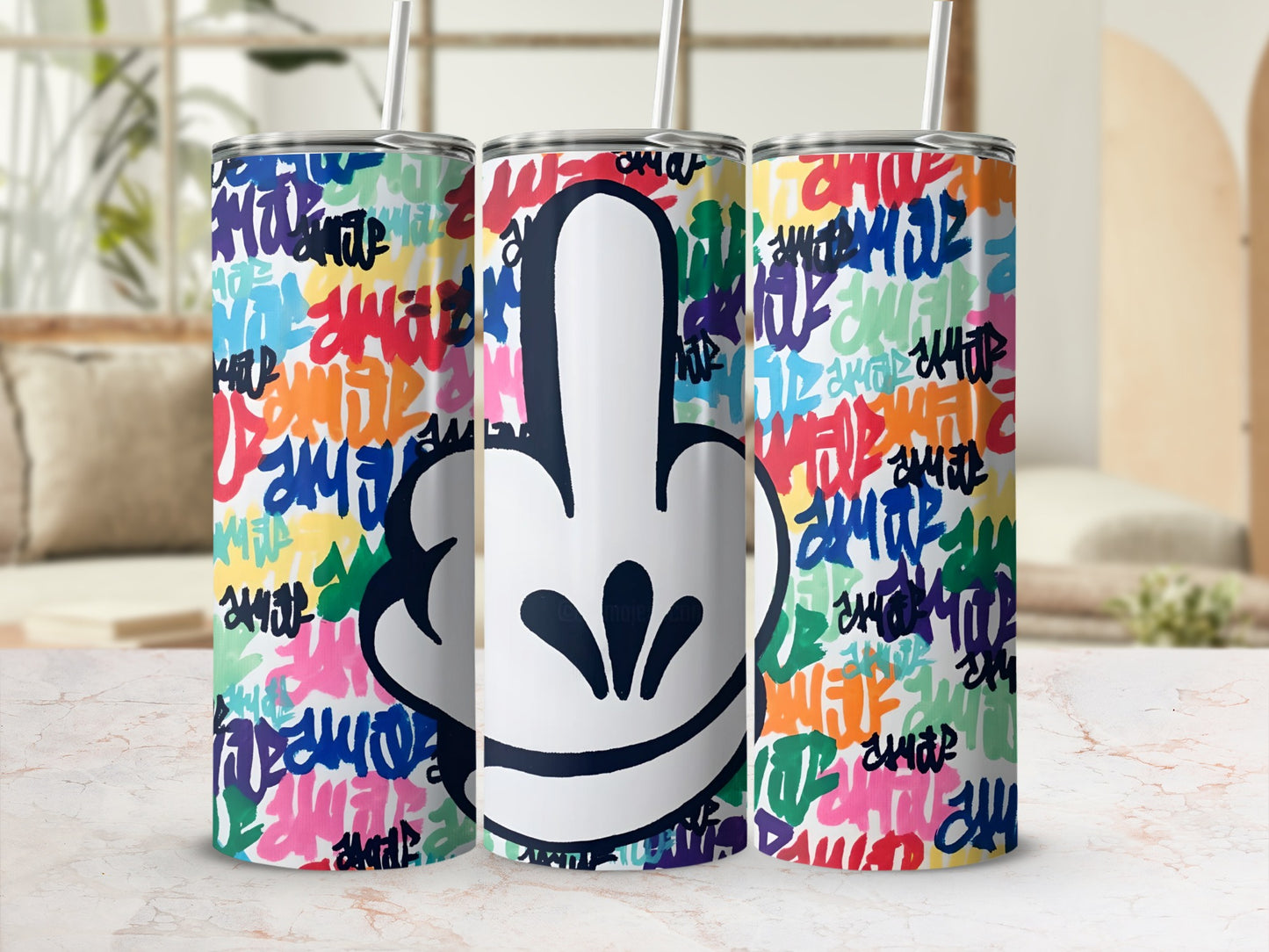 Colorful Graffiti Design Middle Finger Tumbler Cups