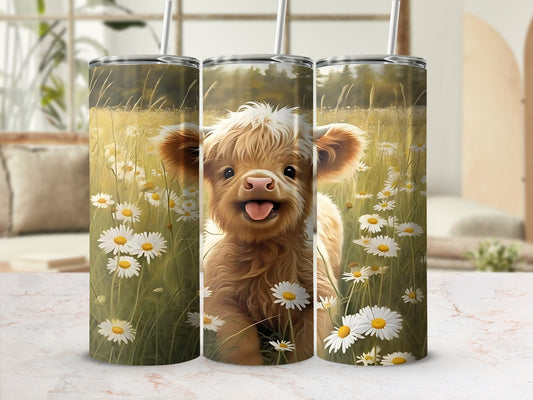 Adorable Cow in Field of Daisies Tumbler Cup