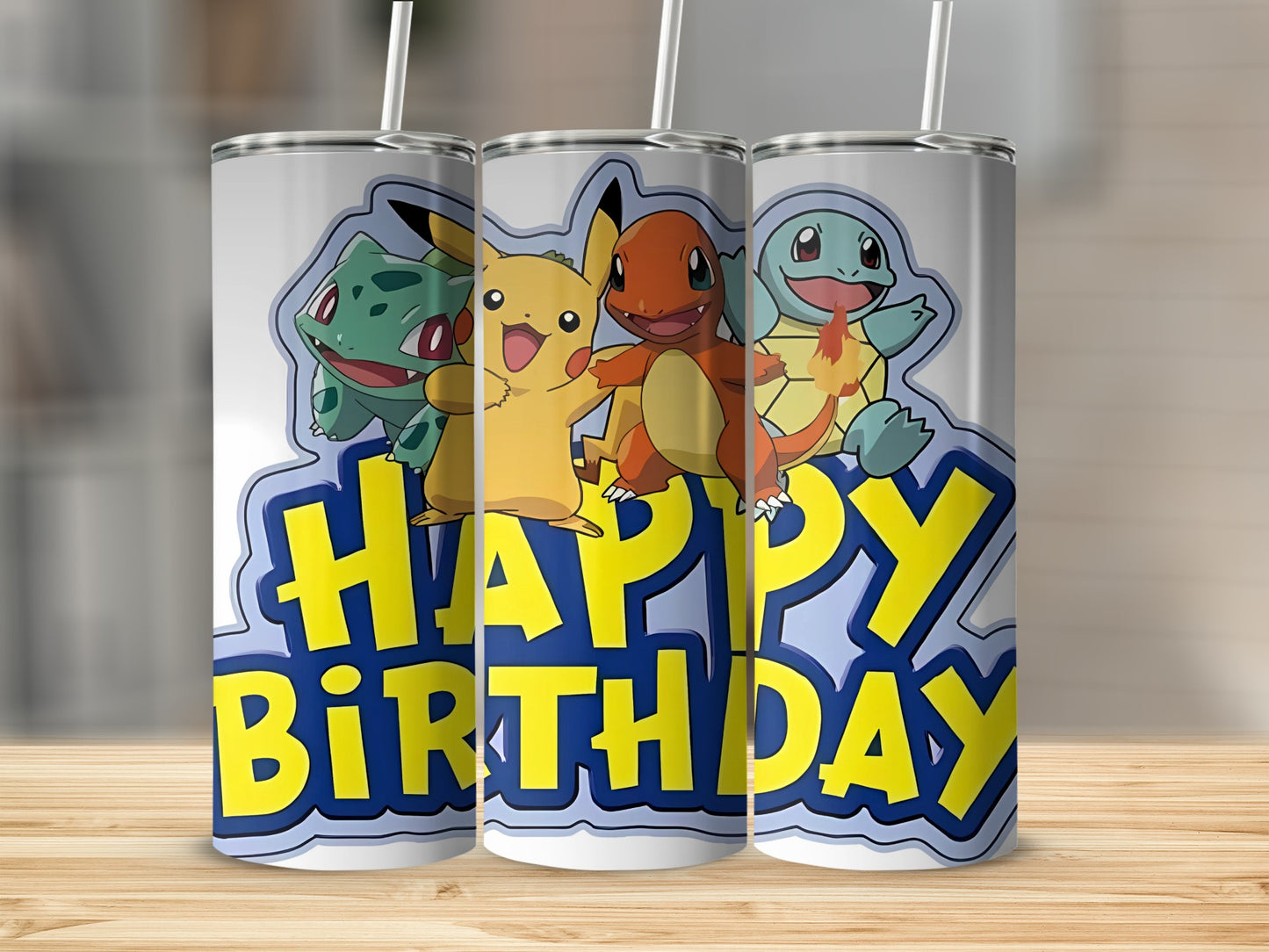 Happy Birthday Pikachu Bulbasaur Charmander Squirtle Tumbler